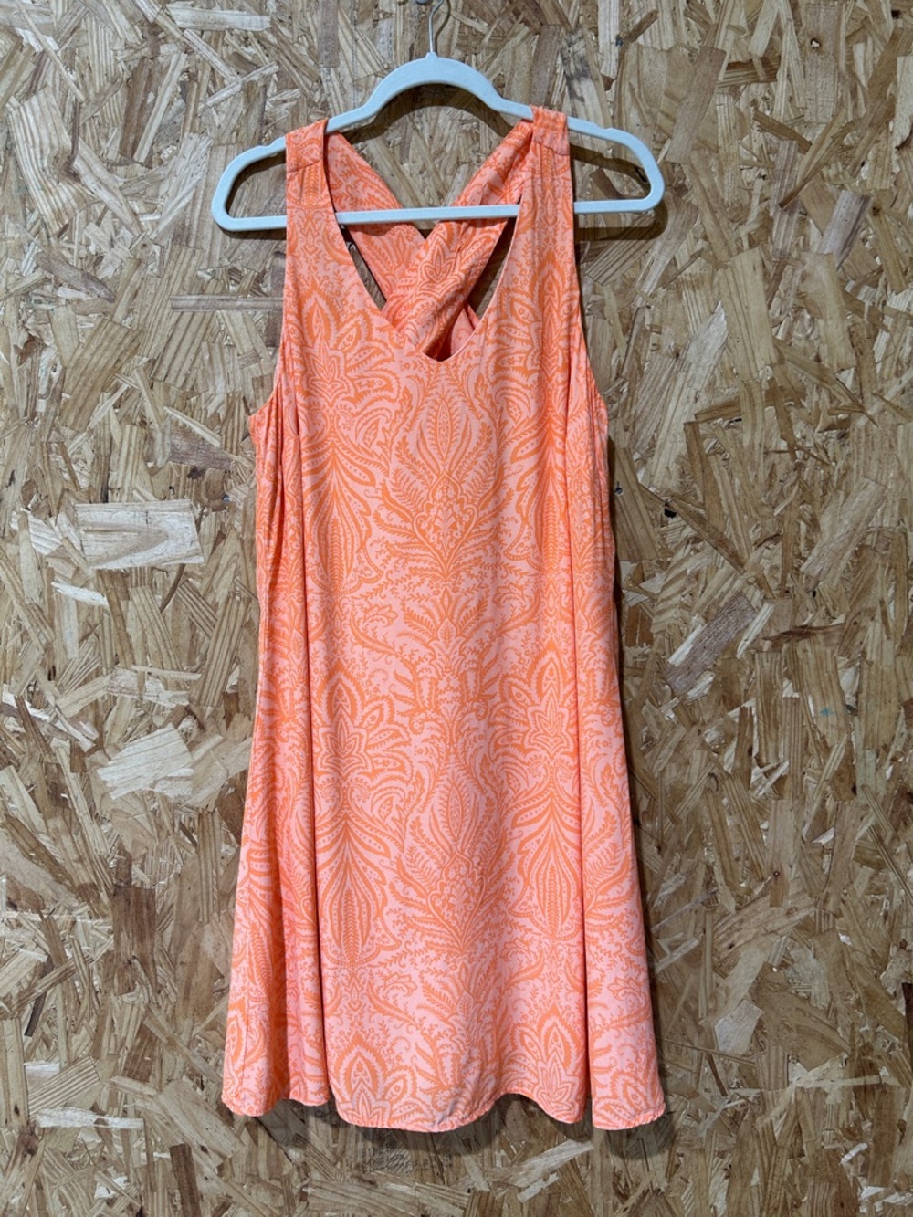 LOFT Sleeveless Cross-Back Dress in Coral/Orange Designs, Large